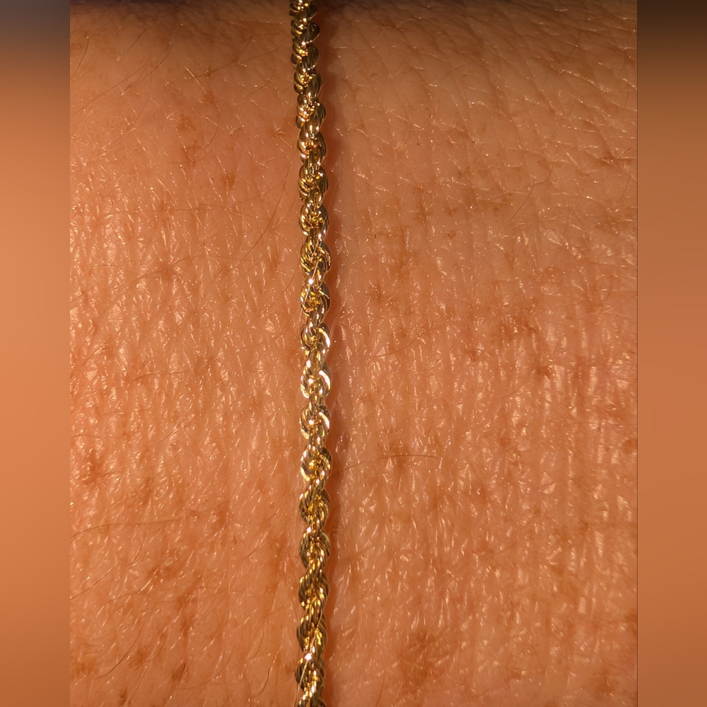 10k Gold Diamond Cut Rope Bracelet 7-in - NEW